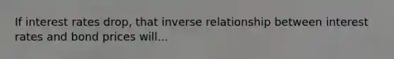 If interest rates drop, that <a href='https://www.questionai.com/knowledge/kc6KNK1VxL-inverse-relation' class='anchor-knowledge'>inverse relation</a>ship between interest rates and bond prices will...