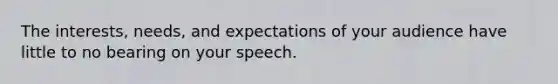 The interests, needs, and expectations of your audience have little to no bearing on your speech.