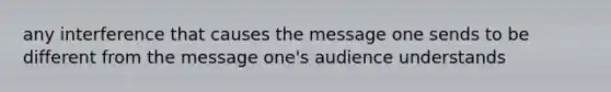 any interference that causes the message one sends to be different from the message one's audience understands