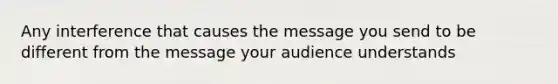 Any interference that causes the message you send to be different from the message your audience understands