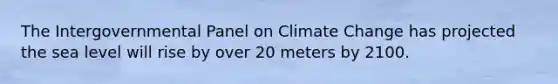 The Intergovernmental Panel on Climate Change has projected the sea level will rise by over 20 meters by 2100.