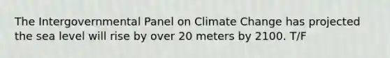 The Intergovernmental Panel on Climate Change has projected the sea level will rise by over 20 meters by 2100. T/F