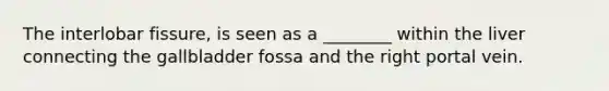 The interlobar fissure, is seen as a ________ within the liver connecting the gallbladder fossa and the right portal vein.