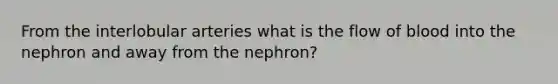 From the interlobular arteries what is the flow of blood into the nephron and away from the nephron?