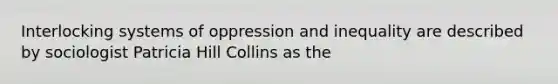 Interlocking systems of oppression and inequality are described by sociologist Patricia Hill Collins as the