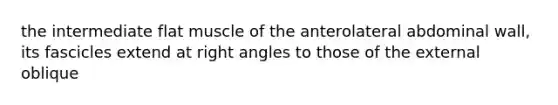 the intermediate flat muscle of the anterolateral abdominal wall, its fascicles extend at right angles to those of the external oblique