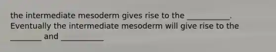 the intermediate mesoderm gives rise to the ___________. Eventually the intermediate mesoderm will give rise to the ________ and ___________