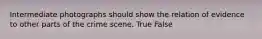 Intermediate photographs should show the relation of evidence to other parts of the crime scene. True False