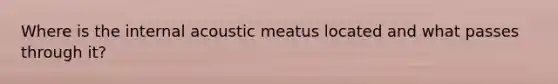 Where is the internal acoustic meatus located and what passes through it?