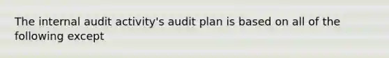 The internal audit activity's audit plan is based on all of the following except