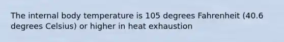 The internal body temperature is 105 degrees Fahrenheit (40.6 degrees Celsius) or higher in heat exhaustion