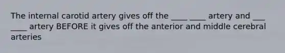 The internal carotid artery gives off the ____ ____ artery and ___ ____ artery BEFORE it gives off the anterior and middle cerebral arteries