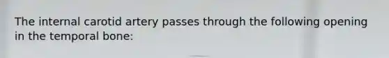 The internal carotid artery passes through the following opening in the temporal bone: