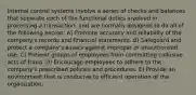 Internal control systems involve a series of checks and balances that separate each of the functional duties involved in processing a transaction, and are normally designed to do all of the following except: A) Promote accuracy and reliability of the company's records and financial statements. B) Safeguard and protect a company's assets against improper or unauthorized use. C) Prevent groups of employees from committing collusive acts of fraud. D) Encourage employees to adhere to the company's prescribed policies and procedures. E) Provide an environment that is conducive to efficient operation of the organization.