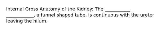 Internal Gross Anatomy of the Kidney: The ___________ ____________, a funnel shaped tube, is continuous with the ureter leaving the hilum.