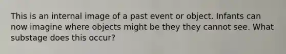 This is an internal image of a past event or object. Infants can now imagine where objects might be they they cannot see. What substage does this occur?