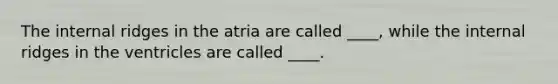 The internal ridges in the atria are called ____, while the internal ridges in the ventricles are called ____.