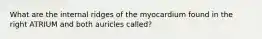 What are the internal ridges of the myocardium found in the right ATRIUM and both auricles called?
