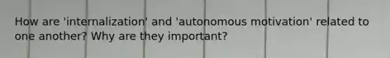 How are 'internalization' and 'autonomous motivation' related to one another? Why are they important?