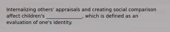 Internalizing others' appraisals and creating social comparison affect children's _______________, which is defined as an evaluation of one's identity.