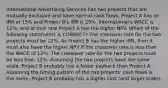 International Advertising Services has two projects that are mutually exclusive and have normal cash flows. Project A has an IRR of 15% and Project B's IRR is 20%. International's WACC is 12%, and at that rate Project A has the higher NPV. Which of the following statements is CORRECT? The crossover rate for the two projects must be 12%. As Project B has the higher IRR, then it must also have the higher NPV if the crossover rate is less than the WACC of 12%. The crossover rate for the two projects must be less than 12%. Assuming the two projects have the same scale, Project B probably has a faster payback than Project A. Assuming the timing pattern of the two projects' cash flows is the same, Project B probably has a higher cost (and larger scale).