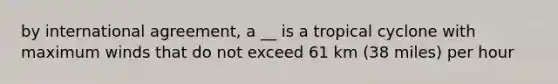 by international agreement, a __ is a tropical cyclone with maximum winds that do not exceed 61 km (38 miles) per hour