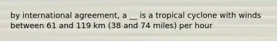 by international agreement, a __ is a tropical cyclone with winds between 61 and 119 km (38 and 74 miles) per hour