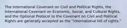 The International Covenant on Civil and Political Rights, the International Covenant on Economic, Social, and Cultural Rights, and the Optional Protocol to the Covenant on Civil and Political Rights are generally accepted as the "international bill of rights."