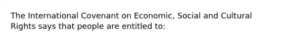 The International Covenant on Economic, Social and Cultural Rights says that people are entitled to: