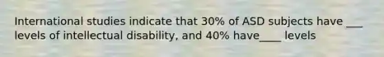 International studies indicate that 30% of ASD subjects have ___ levels of intellectual disability, and 40% have____ levels