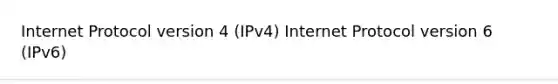 Internet Protocol version 4 (IPv4) Internet Protocol version 6 (IPv6)