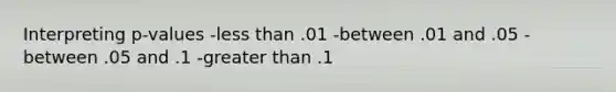 Interpreting p-values -less than .01 -between .01 and .05 -between .05 and .1 -greater than .1