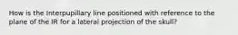 How is the Interpupillary line positioned with reference to the plane of the IR for a lateral projection of the skull?