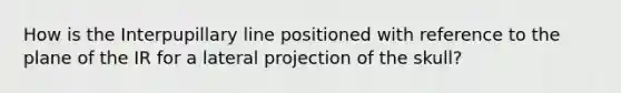 How is the Interpupillary line positioned with reference to the plane of the IR for a lateral projection of the skull?