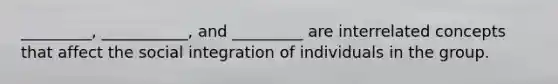 _________, ___________, and _________ are interrelated concepts that affect the social integration of individuals in the group.