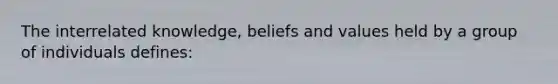 The interrelated knowledge, beliefs and values held by a group of individuals defines: