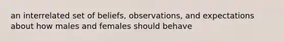 an interrelated set of beliefs, observations, and expectations about how males and females should behave