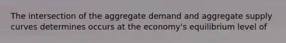 The intersection of the aggregate demand and aggregate supply curves determines occurs at the economy's equilibrium level of