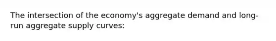 The intersection of the economy's aggregate demand and long-run aggregate supply curves: