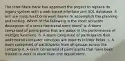 The Inter-State bank has approved the project to replace its legacy system with a web-based interface and SQL database. It will use cross-functional work teams to accomplish the planning and testing. Which of the following is the most accurate description of a cross-functional work team? a. A team comprised of participants that are adept in the performance of multiple functions. b. A team comprised of participants that understand computer concepts are experts in their fields. c. A team comprised of participants from all groups across the company d. A team comprised of participants that have been trained to work in more than one department.