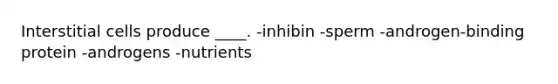 Interstitial cells produce ____. -inhibin -sperm -androgen-binding protein -androgens -nutrients