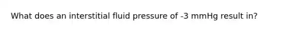 What does an interstitial fluid pressure of -3 mmHg result in?