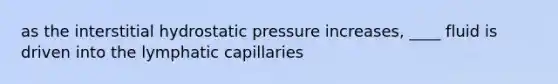 as the interstitial hydrostatic pressure increases, ____ fluid is driven into the lymphatic capillaries