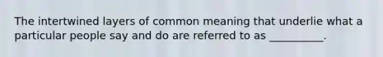 The intertwined layers of common meaning that underlie what a particular people say and do are referred to as __________.