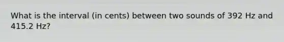 What is the interval (in cents) between two sounds of 392 Hz and 415.2 Hz?