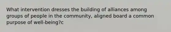 What intervention dresses the building of alliances among groups of people in the community, aligned board a common purpose of well-being?c