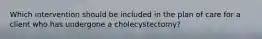 Which intervention should be included in the plan of care for a client who has undergone a cholecystectomy?