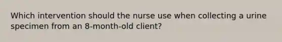 Which intervention should the nurse use when collecting a urine specimen from an 8-month-old client?