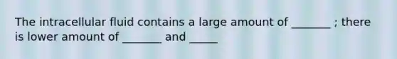 The intracellular fluid contains a large amount of _______ ; there is lower amount of _______ and _____