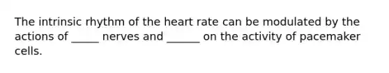 The intrinsic rhythm of the heart rate can be modulated by the actions of _____ nerves and ______ on the activity of pacemaker cells.